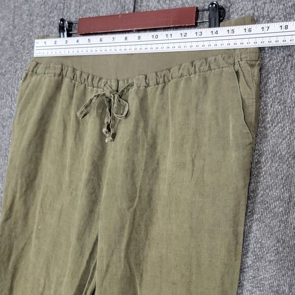 Guess Pants Womens Large Olive Green Mottled 100% Linen Flared Pull On - Picture 3 of 12